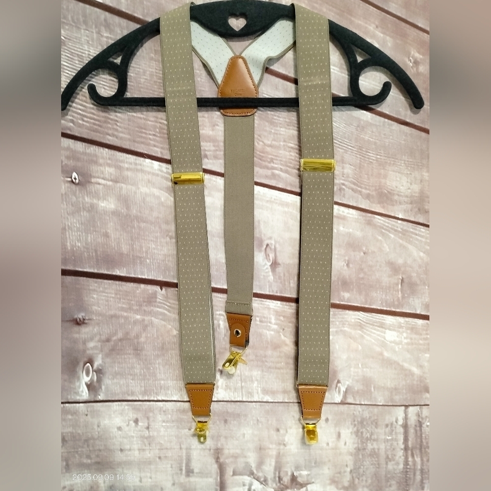 Roundtree Yorke Suspenders Braces Brown Leather Wedding Khaki Swiss Dots Formal